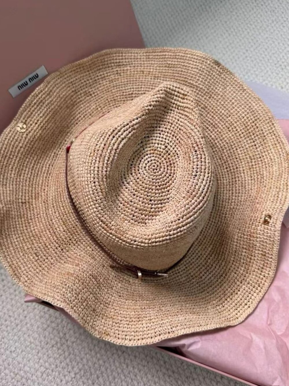 Miu Miu Woven Straw Red Rope Band Western Hat - Picture 3 of 7